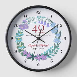 Ruby Floral Bluebells Wreath zum 40. Jahrestag Uhr