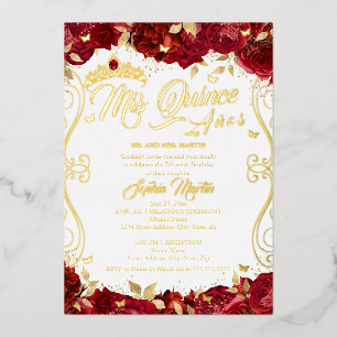 Ruby Floral Garten Scroll Mis Quince Quinceanera Folieneinladung
