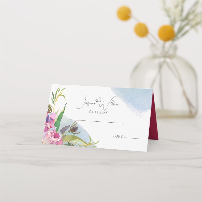 Ruby Floral Peonies Wedding Platzkarte
