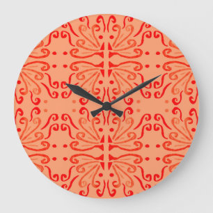 Ruby Floral: Tribal Geometric Pattern. Große Wanduhr
