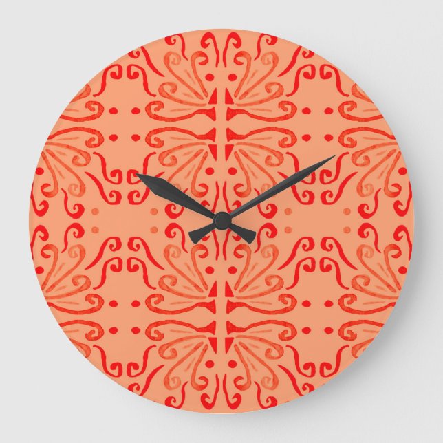 Ruby Floral: Tribal Geometric Pattern. Große Wanduhr (Vorderseite)