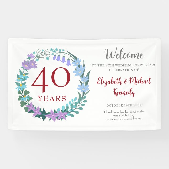Ruby Floral Wreath Wedding zum 40. Jubiläum Banner (Horizontal)