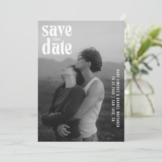 Ruby Foto Moderne Hochzeit Save The Date (Stehend Vorderseite)