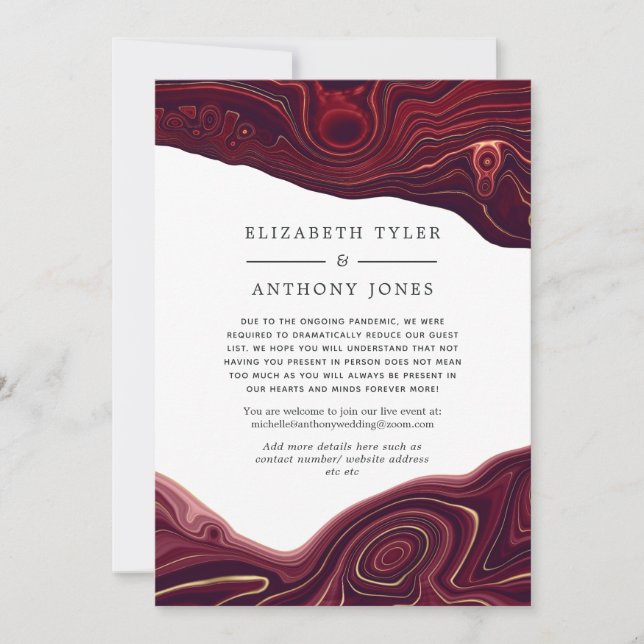 Ruby Garnet und Gold Agate Reduced Guest List Ankündigung (Vorderseite)