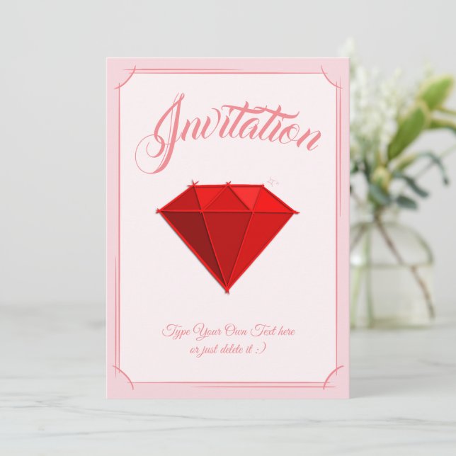 Ruby Gemstone. Schmuck. 40 Hochzeitstag Einladung (Stehend Vorderseite)