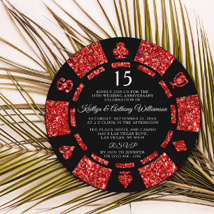 Ruby Glitzer Poker Chip 15. Hochzeitstag Einladung