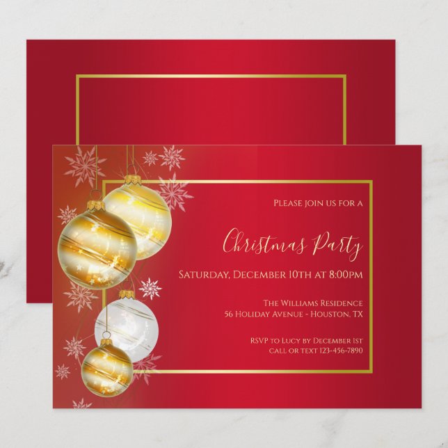 Ruby & Gold Festive Weihnachtsfeier Einladung (Vorne/Hinten)