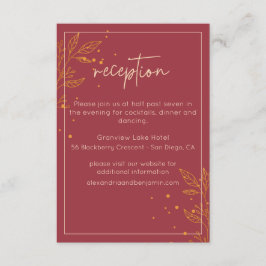 Ruby Gold Leaf Hochzeitsempfang Begleitkarte