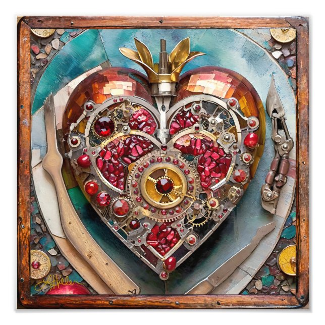 Ruby Granatapfel-Herz Steampunk-Serie Fotodruck (Vorne)