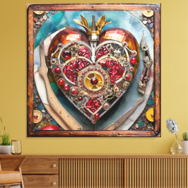 Ruby Granatapfel-Herz Steampunk-Serie Leinwanddruck