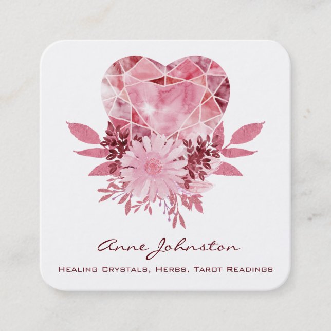 Ruby Heart and Blume Square Business Card Quadratische Visitenkarte (Vorderseite)