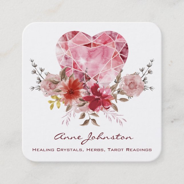 Ruby Heart and Blume Square Business Card Quadratische Visitenkarte (Vorderseite)