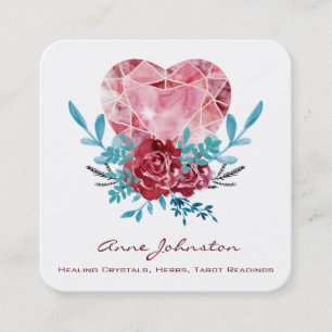 Ruby Heart Boho Floral Watercolor Quadratische Visitenkarte