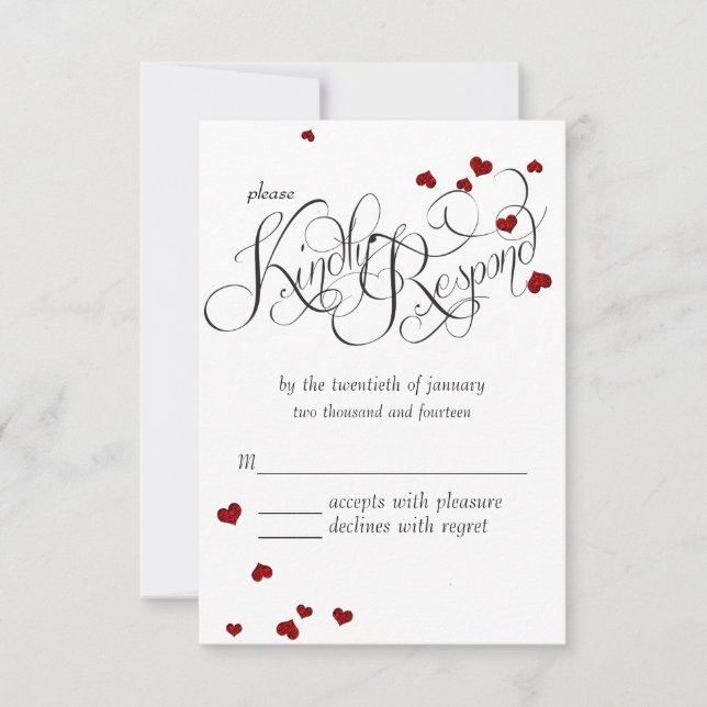 Ruby Heart Confetti Wedding RSVP Karte (Vorderseite)