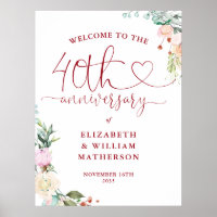 Ruby Heart Floral Willkommenszeichen zum 40. Jubil