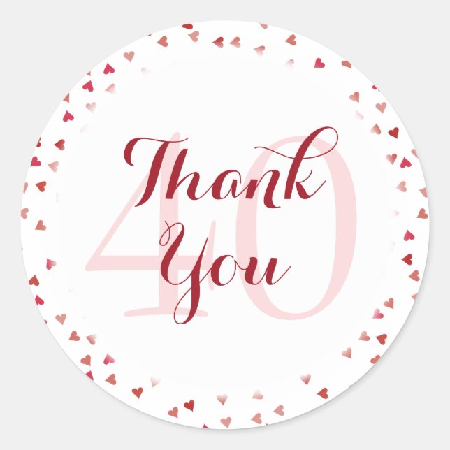 Ruby Hearts, 40. Jahrestag der Hochzeit Vielen Dan Runder Aufkleber (Vorderseite)