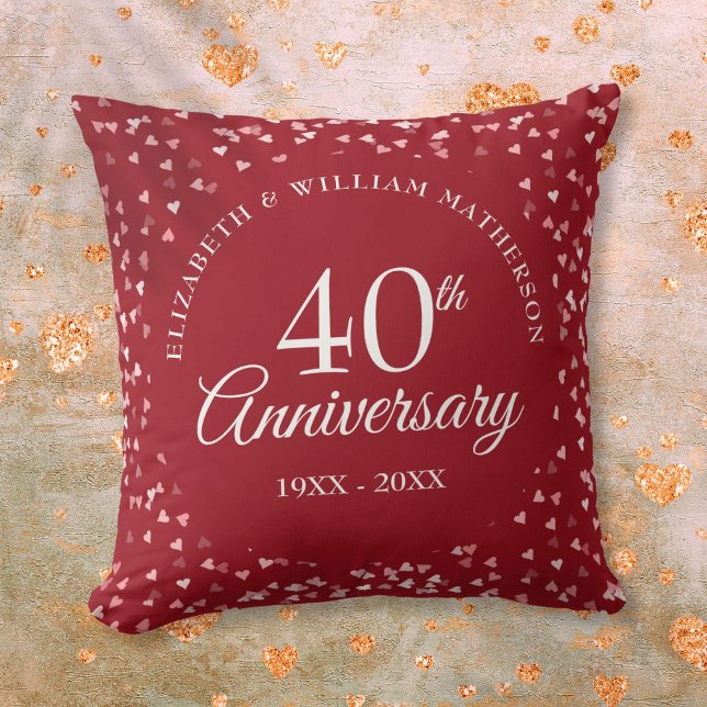 Ruby Hearts Confetti zum 40. Hochzeitstag Kissen (40th Wedding Anniversary Ruby Hearts Confetti Throw Pillow)