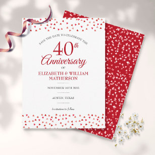 Ruby Hearts Save the Date zum 40. Hochzeitstag Postkarte