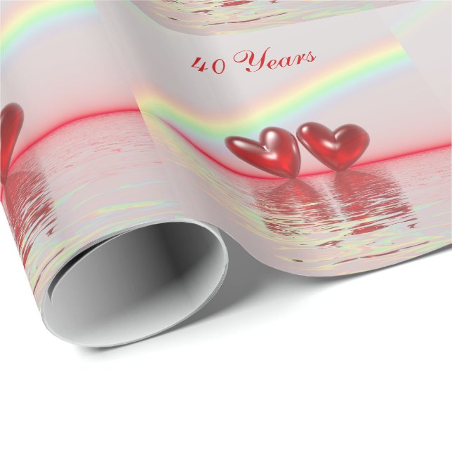 Ruby Hearts zum 40. Jahrestag Geschenkpapier (Rolleneckpunkt)