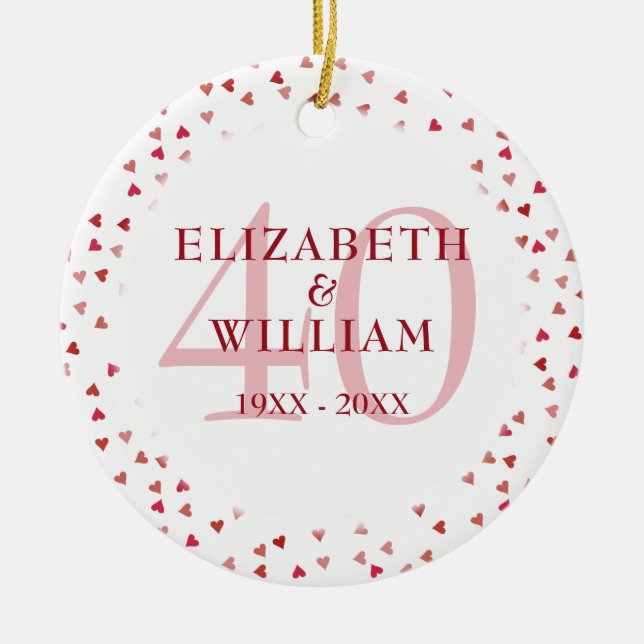 Ruby Hearts zum 40. Jahrestag Keramik Ornament (Vorne)