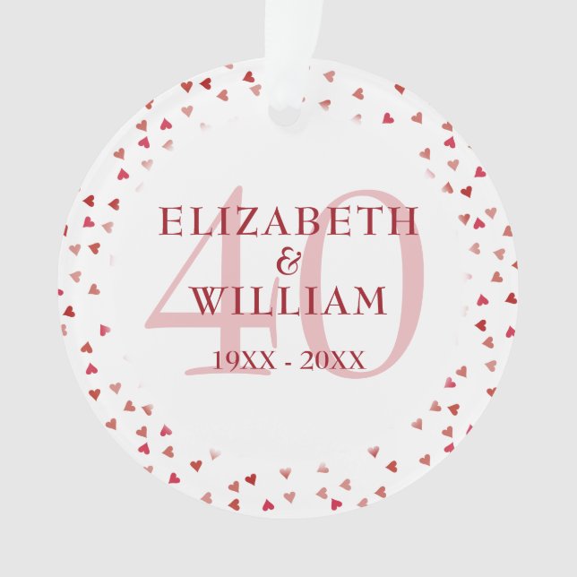 Ruby Hearts zum 40. Jahrestag Ornament (Vorderseite)