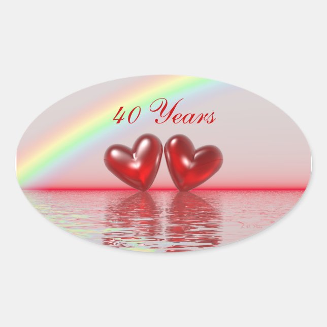 Ruby Hearts zum 40. Jahrestag Ovaler Aufkleber (Vorderseite)