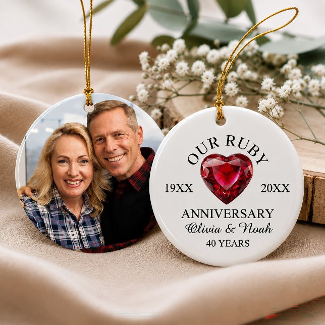 Ruby Herz 40. Hochzeitstag Personalisiert Keramik Ornament (Von Creator hochgeladen)