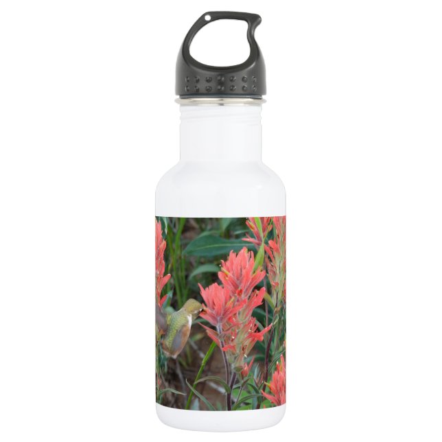 Ruby in Red Blume Hummingbird Trinkflasche (Vorderseite)