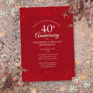 Ruby Liebe Hearts Confetti zum 40. Hochzeitstag Einladung