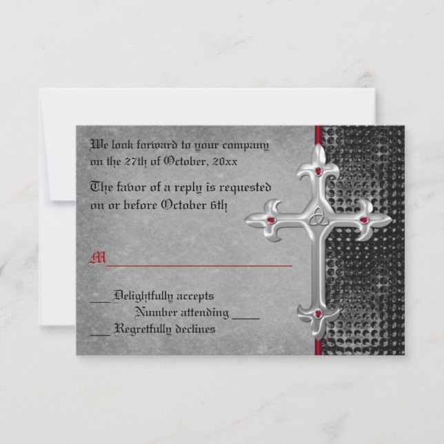 Ruby Medieval Celtic Cross RSVP Card Karte (Vorderseite)