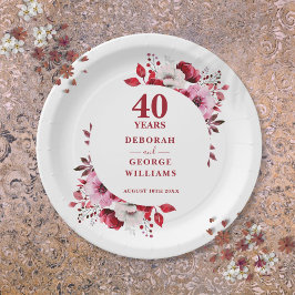 Ruby Modern Floral 40. Hochzeitstag Pappteller