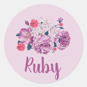 Ruby Name Floral Benutzerdefiniert Vintage Blume R Runder Aufkleber