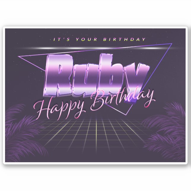Ruby Name Vorname lila retro Sticker Geburtstag (Vorderseite)