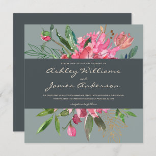 Ruby Peony Floral Wedding Einladung   Platz