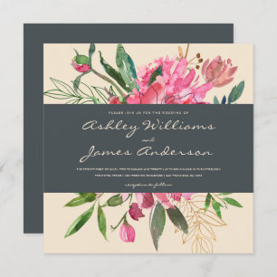 Ruby Peony Floral Wedding Einladung   Platz