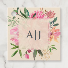 Ruby Pink Peony Botanical Ivory Wedding Geschenkanhänger