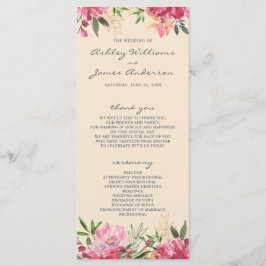 Ruby Pink Peony Botanical Ivory Wedding Programm