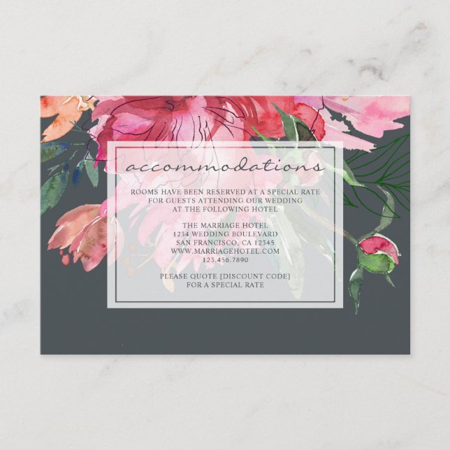 Ruby Pink Peony Botanical Wedding Begleitkarte (Vorderseite)