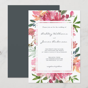 Ruby Pink Peony Botanical Wedding Einladung