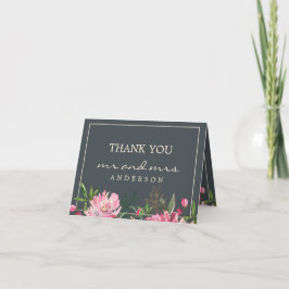 Ruby Pink Peony Botanical Wedding Foto Dankeskarte