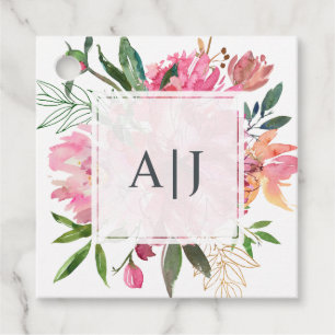 Ruby Pink Peony Botanical Wedding Geschenkanhänger