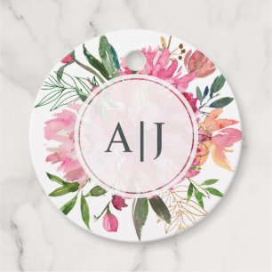 Ruby Pink Peony Botanical Wedding Geschenkanhänger