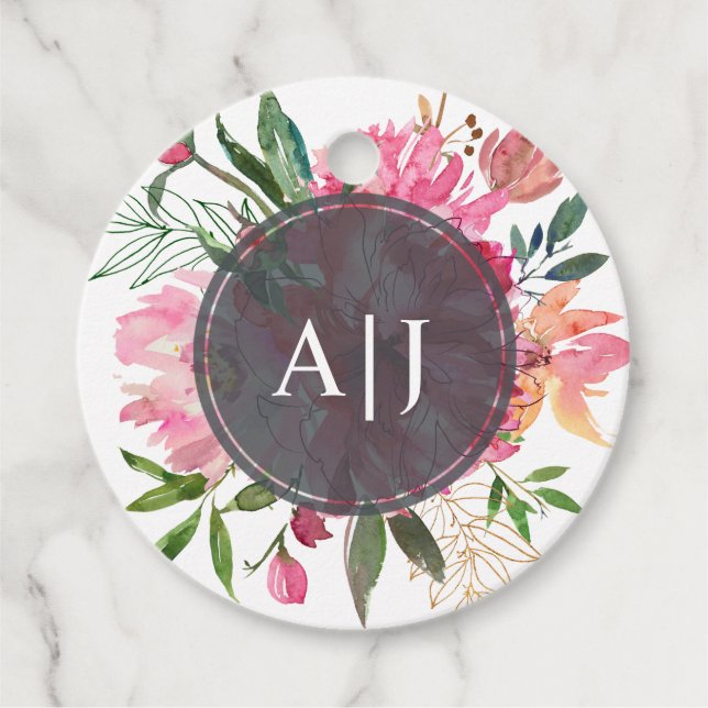 Ruby Pink Peony Botanical Wedding Geschenkanhänger (Vorderseite)