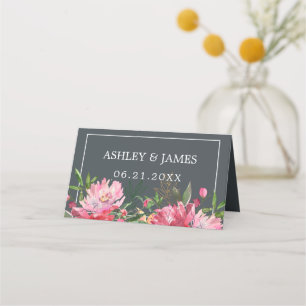 Ruby Pink Peony Botanical Wedding Platzkarte