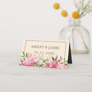 Ruby Pink Peony Botanical Wedding Platzkarte