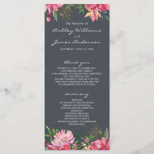 Ruby Pink Peony Botanical Wedding Programm