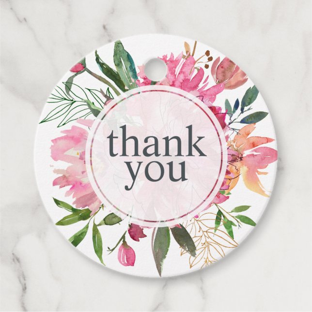 Ruby Pink Peony Botanical Wedding Vielen Dank Geschenkanhänger (Vorderseite)