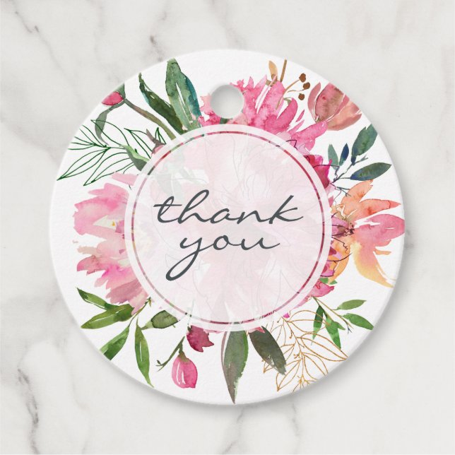 Ruby Pink Peony Botanical Wedding Vielen Dank Geschenkanhänger (Vorderseite)