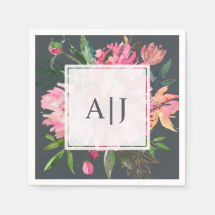 Ruby Pink Peony Floral Botangram Serviette