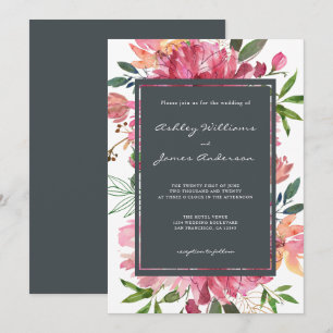 Ruby Pink Peony Floral Wedding Einladung
